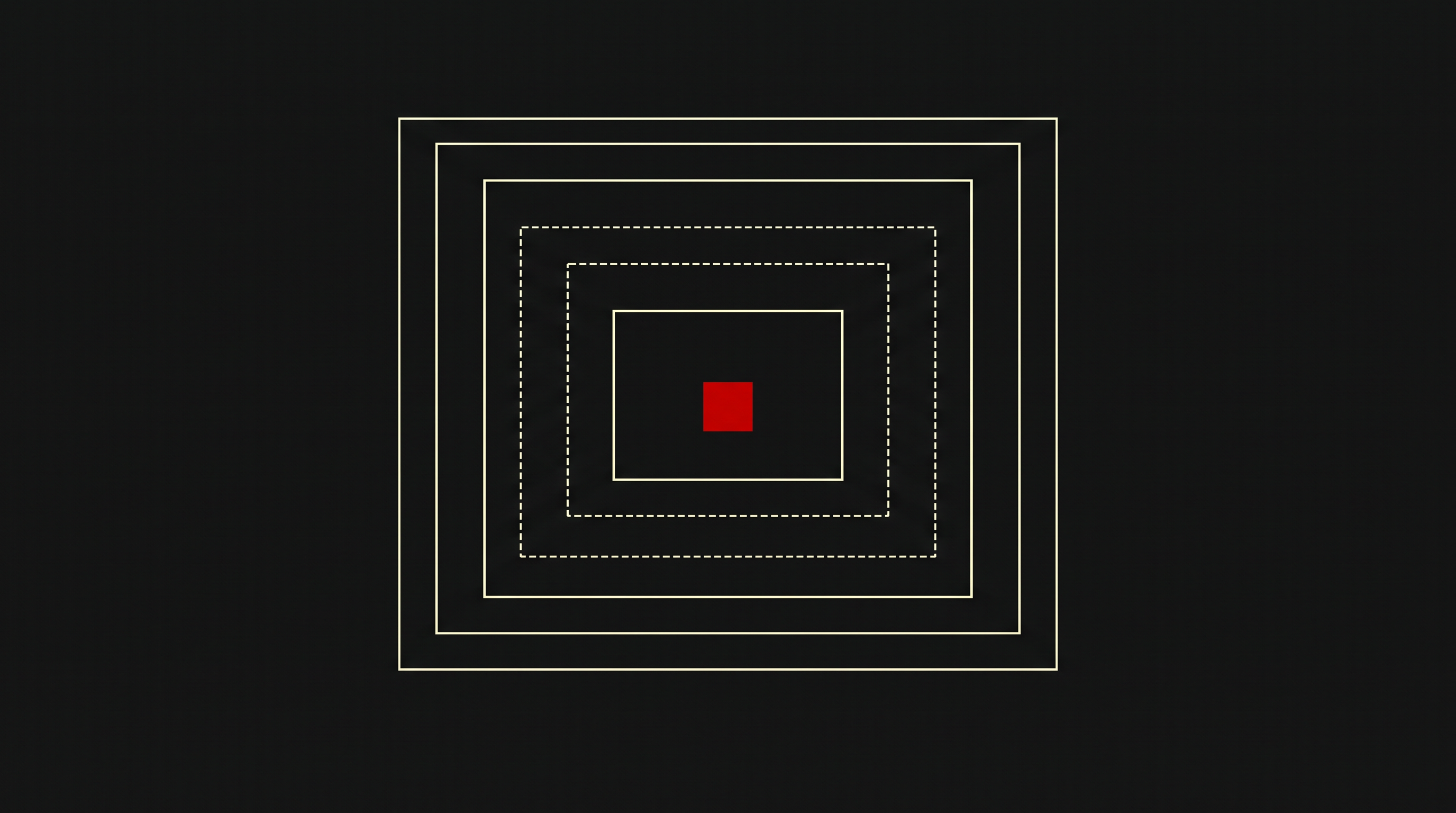 Abstract diagram: five nested rectangles with a small red square at the centre.